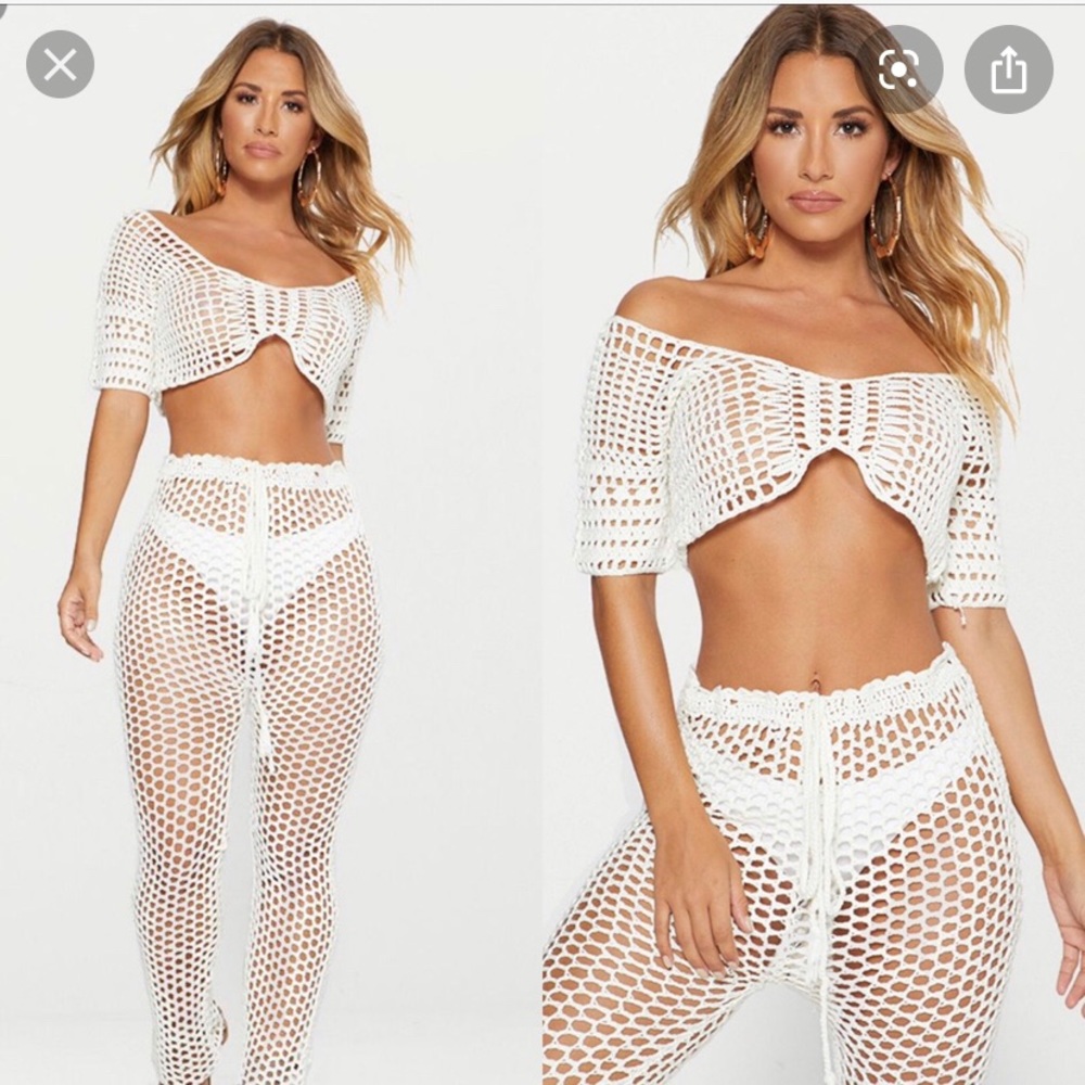 Pretty Little Thing white crochet set